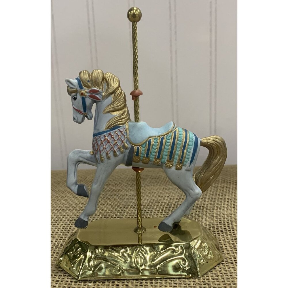 Vintage  Lefton Hand Painted Carousel Horse Figurine With Gold Accents & Base